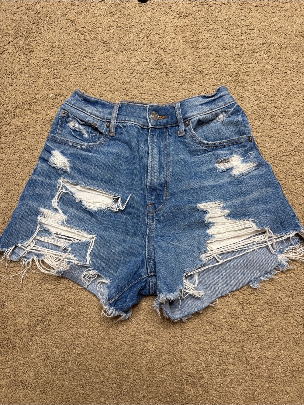 American Eagle Outfitters Distressed Light Blue High-Rise Denim Shorts